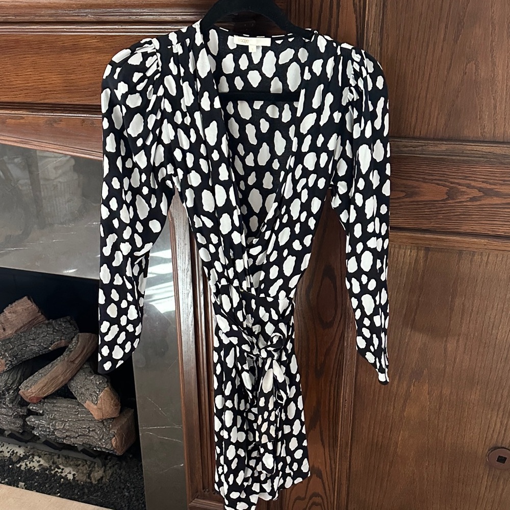 Maje Black and White Patterned Long Sleeve Dress
